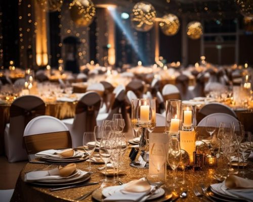 #8_ Ai - Golden Gala theme grand ballroom event _ Mid journey Generated 🥂🍾🍽🍴🍷